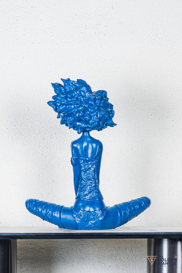 Pixie Sitting Girl Sculpture - Blue