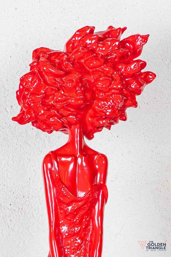 Pixie Sitting Girl Sculpture - Red