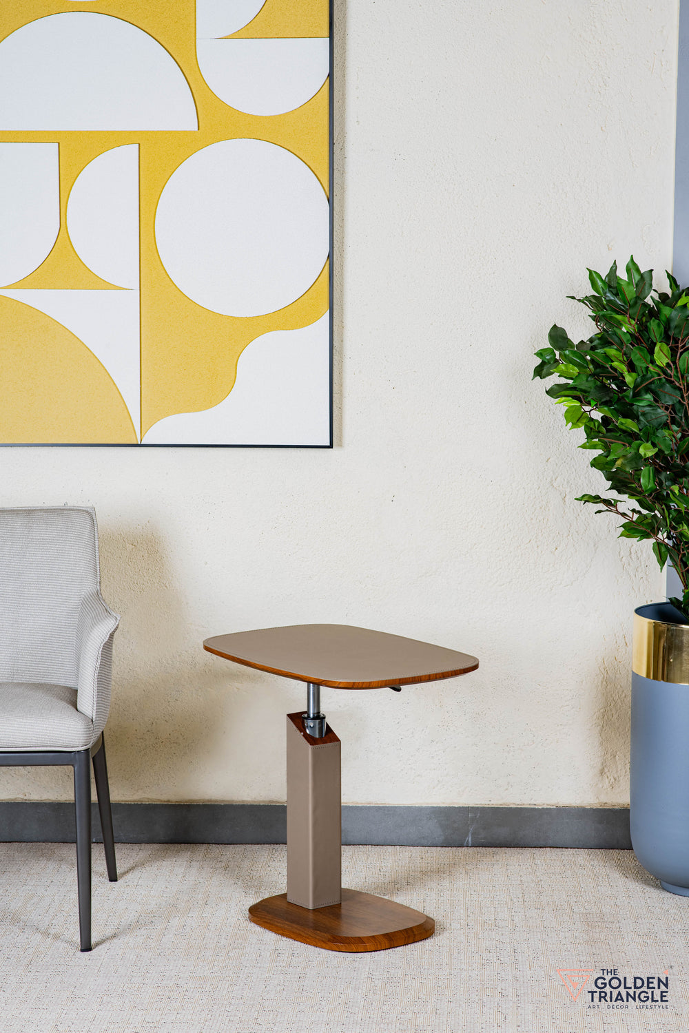 Cortado Adjustable Side Table with Wheels - Greige