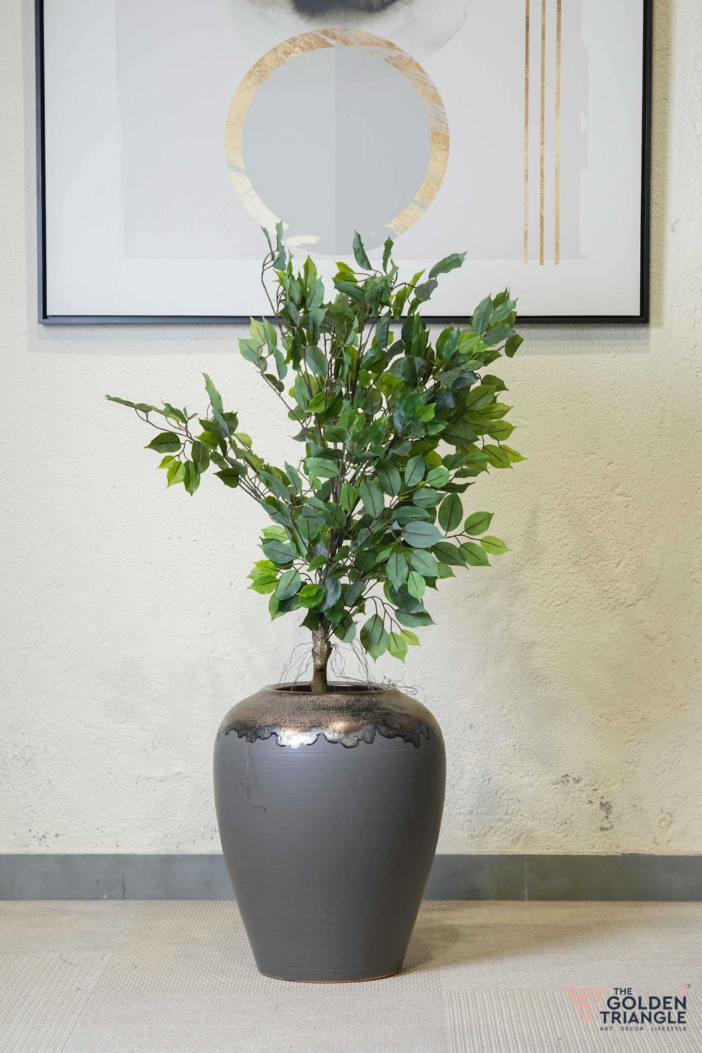 Otter Ceramic Floor Planter - Grey & Bronze