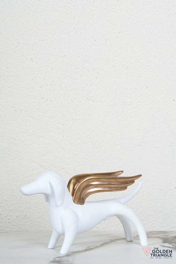 Dog with Wings Artefact - White & Copper
