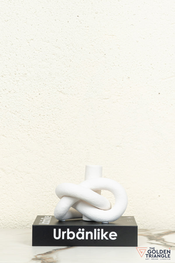 Gin Knot Tabletop Ceramic Candle Stand - White