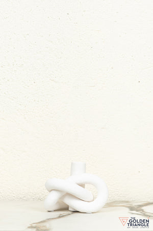 Gin Knot Tabletop Ceramic Candle Stand - White