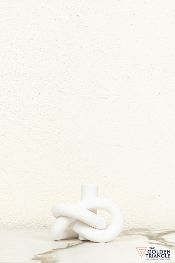 Gin Knot Tabletop Ceramic Candle Stand - White