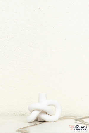 Gin Knot Tabletop Ceramic Candle Stand - White