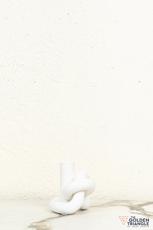 Gin Knot Tabletop Ceramic Candle Stand - White