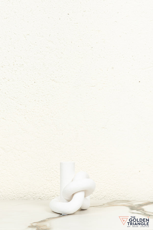 Gin Knot Tabletop Ceramic Candle Stand - White