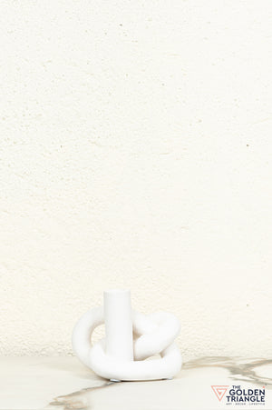 Gin Knot Tabletop Ceramic Candle Stand - White