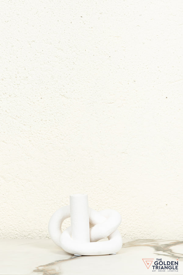 Gin Knot Tabletop Ceramic Candle Stand - White