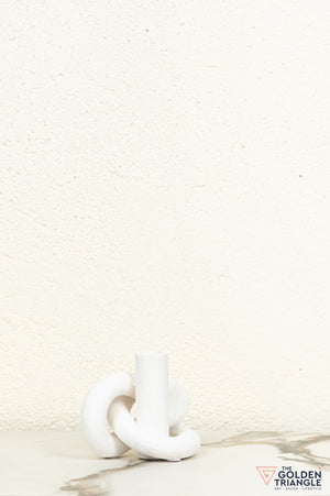 Gin Knot Tabletop Ceramic Candle Stand - White