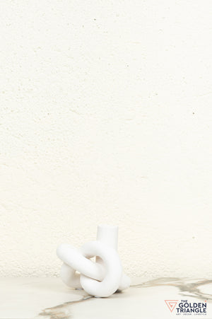 Gin Knot Tabletop Ceramic Candle Stand - White