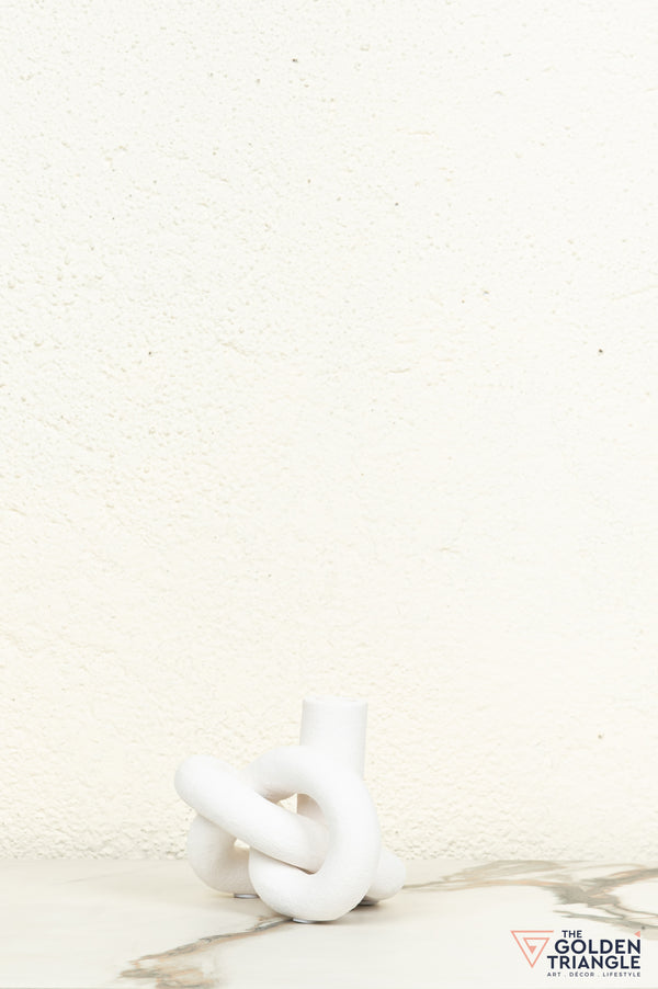 Gin Knot Tabletop Ceramic Candle Stand - White