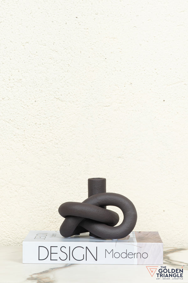 Gin Knot Tabletop Ceramic Candle Stand - Black