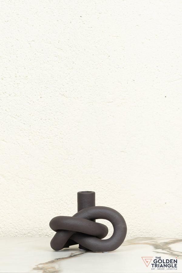 Gin Knot Tabletop Ceramic Candle Stand - Black
