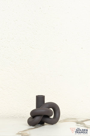 Gin Knot Tabletop Ceramic Candle Stand - Black