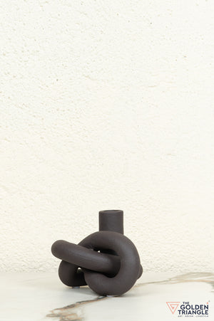Gin Knot Tabletop Ceramic Candle Stand - Black