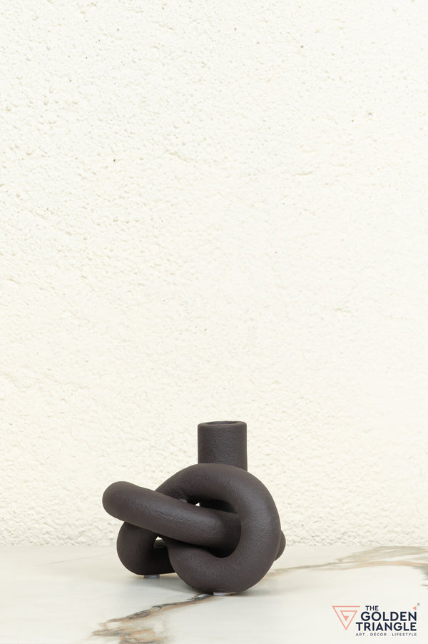 Gin Knot Tabletop Ceramic Candle Stand - Black
