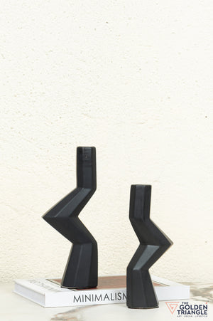 Kaze Ceramic Candle Stand Showpiece - Black