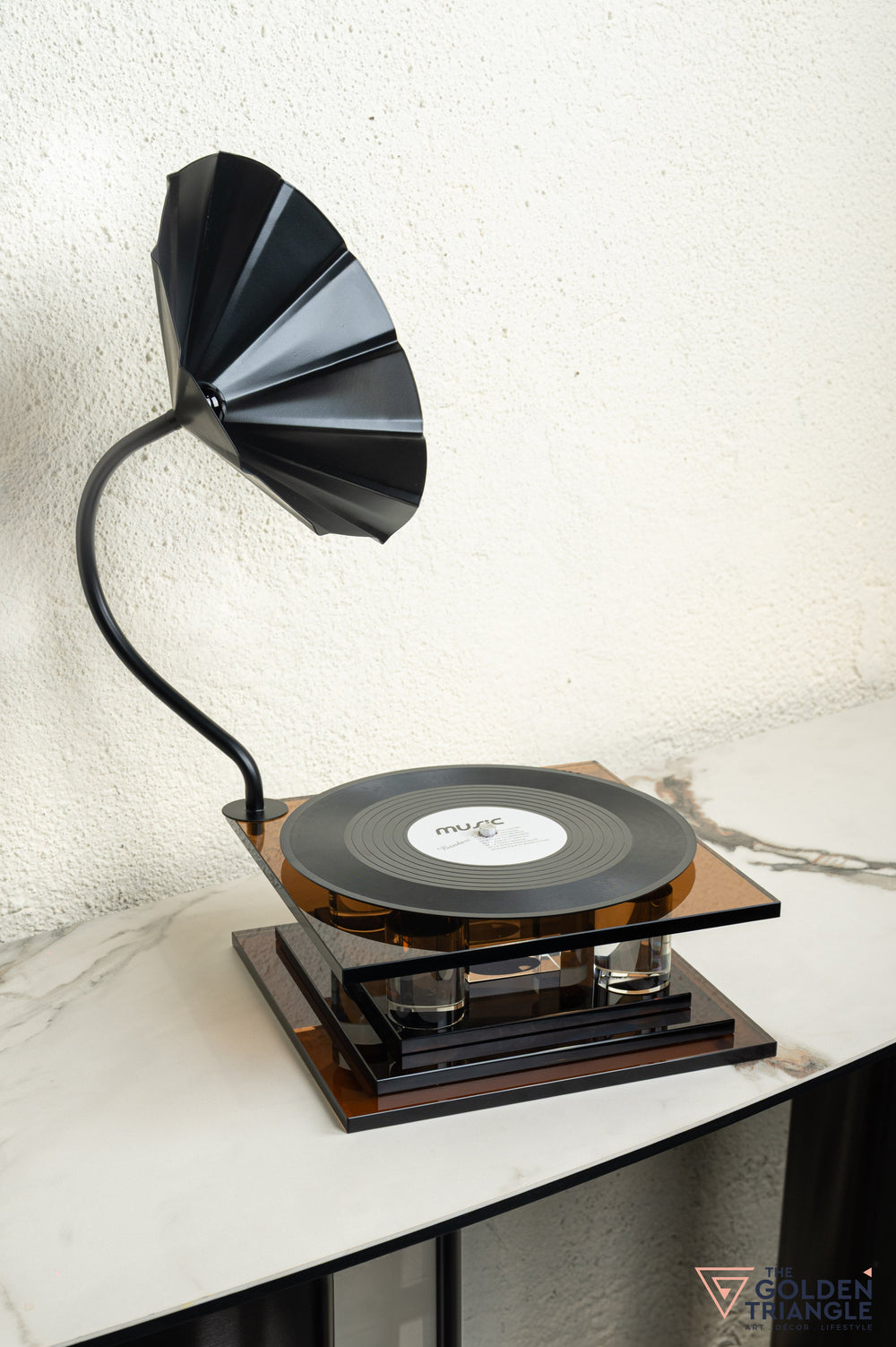 Norman Crystal Record Player Showpiece - Amber