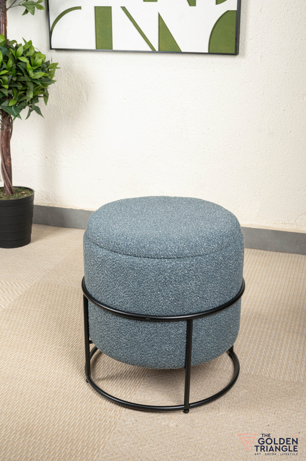 Zoe Boucle Pouffe with Storage - Blue