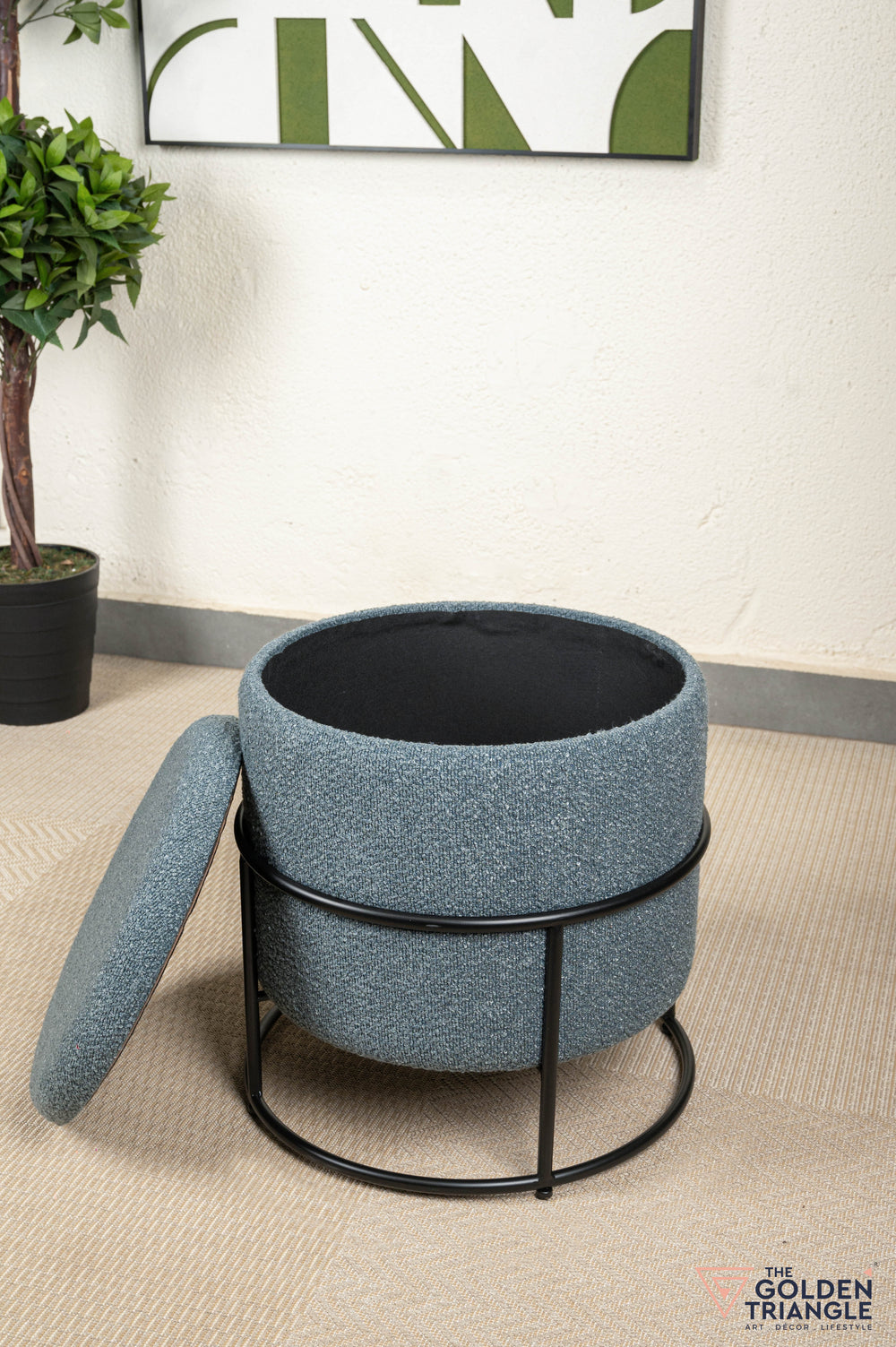 Zoe Boucle Pouffe with Storage - Blue