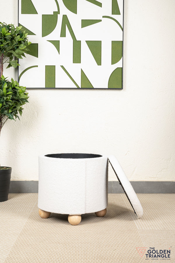 Orion Boucle Pouffe with Storage - White