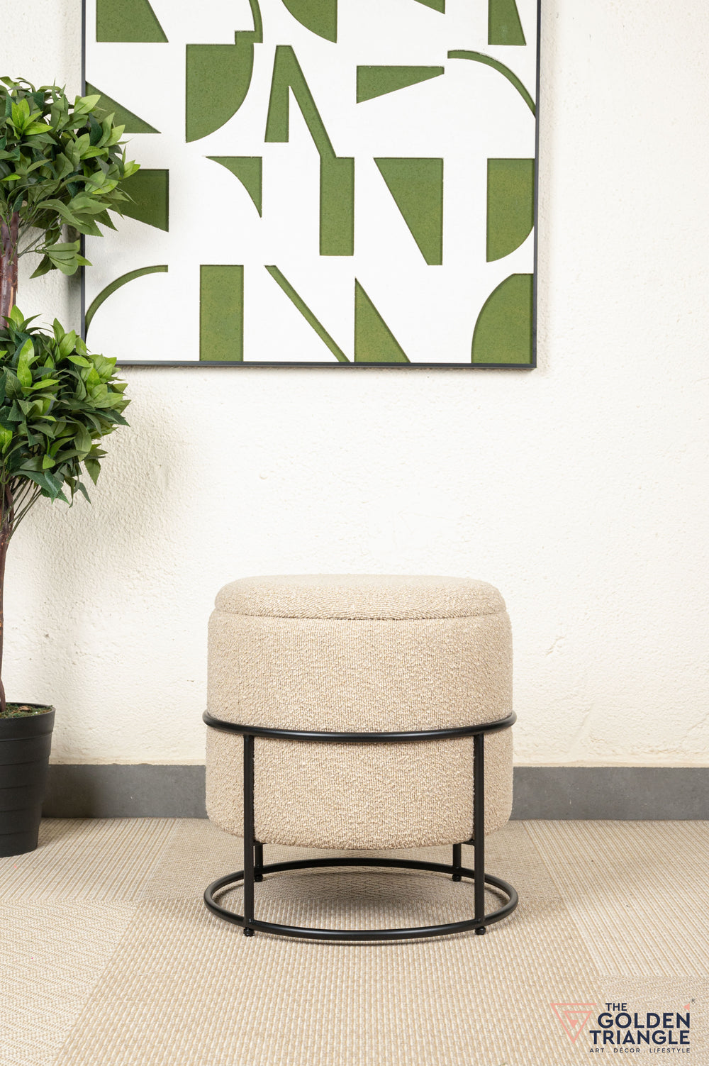 Zoe Boucle Pouffe with Storage - Beige