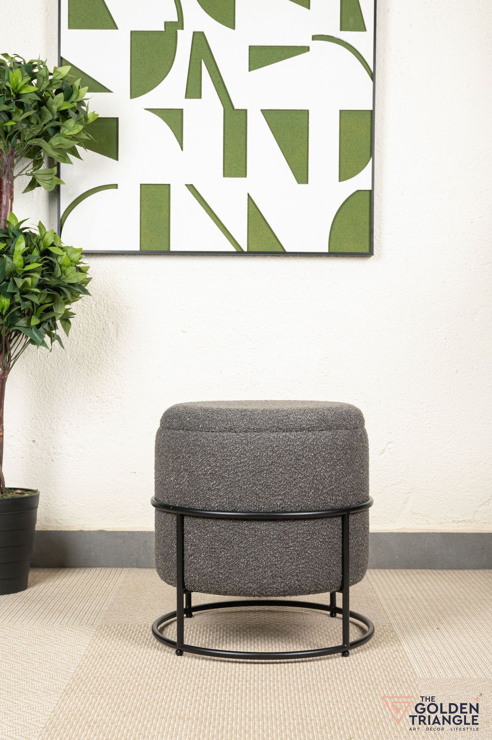 Zoe Boucle Pouffe with Storage - Dark Gray