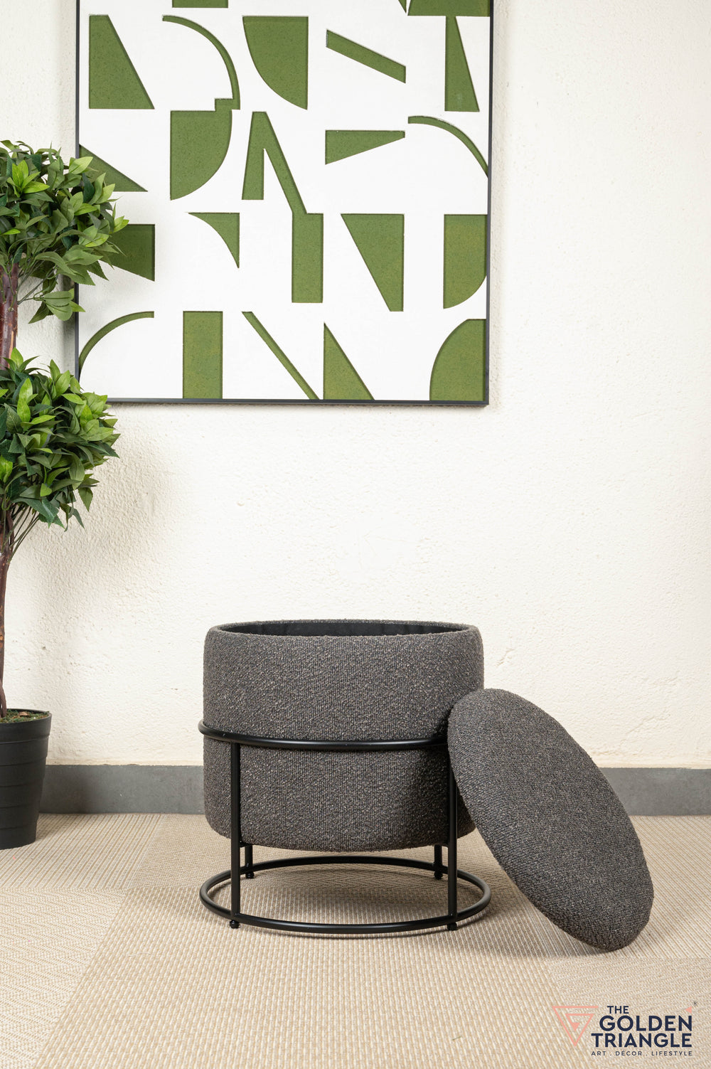 Zoe Boucle Pouffe with Storage - Dark Gray