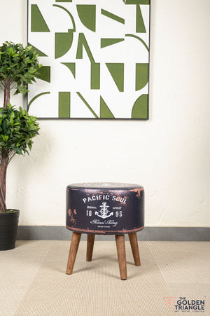 Retro Pouffe with Wooden Legs - Pacific Anchor