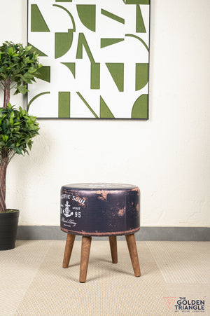 Retro Pouffe with Wooden Legs - Pacific Anchor