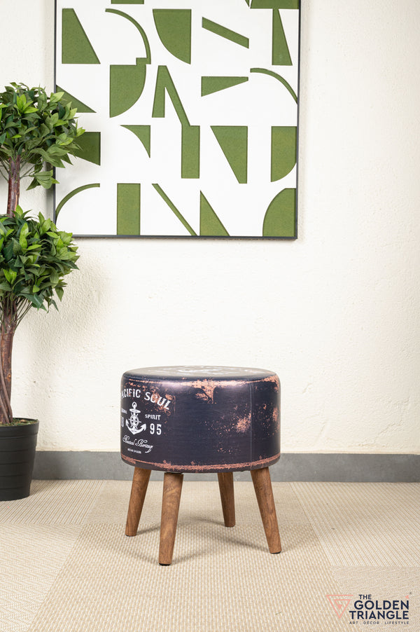 Retro Pouffe with Wooden Legs - Pacific Anchor