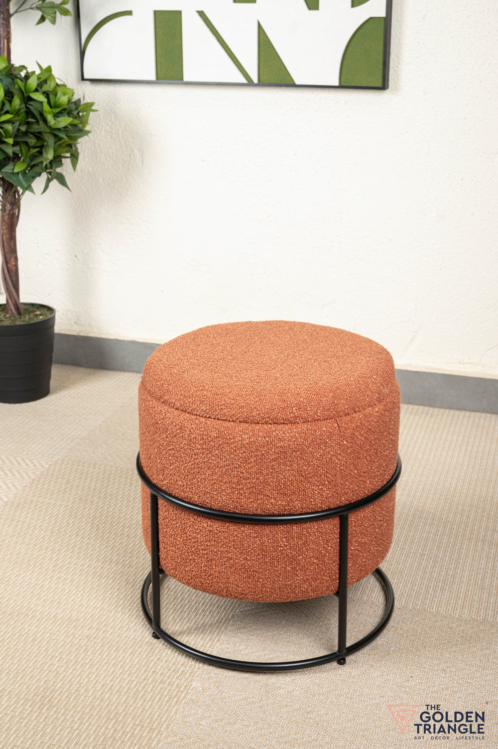Zoe Boucle Pouffe with Storage - Rust