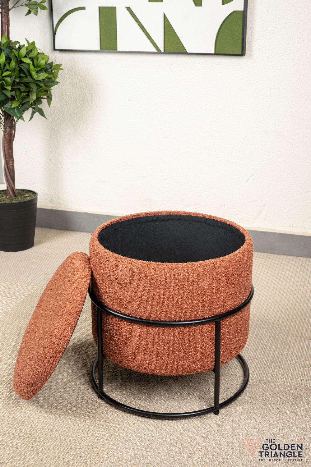 Zoe Boucle Pouffe with Storage - Rust