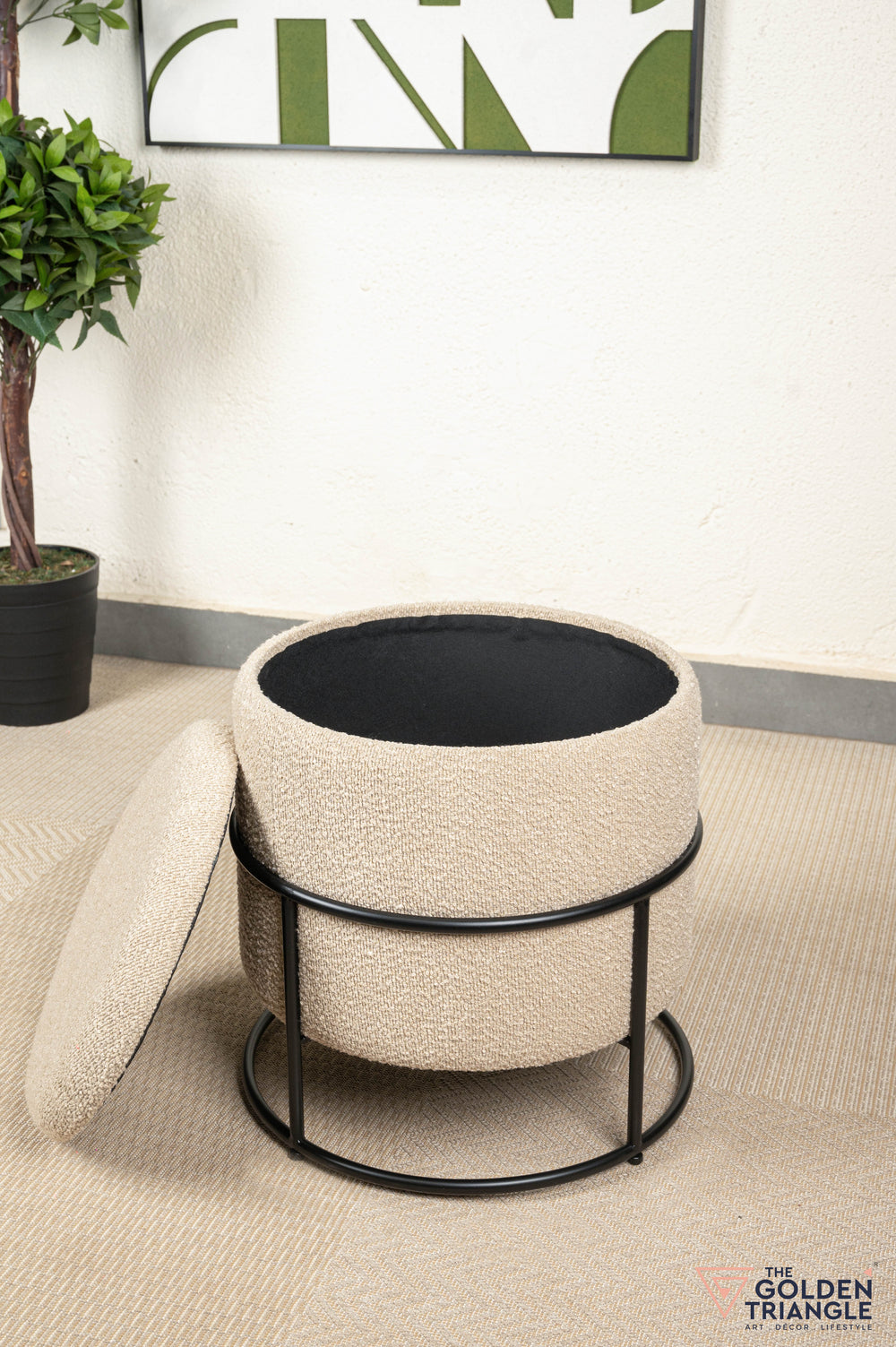 Zoe Boucle Pouffe with Storage - Beige