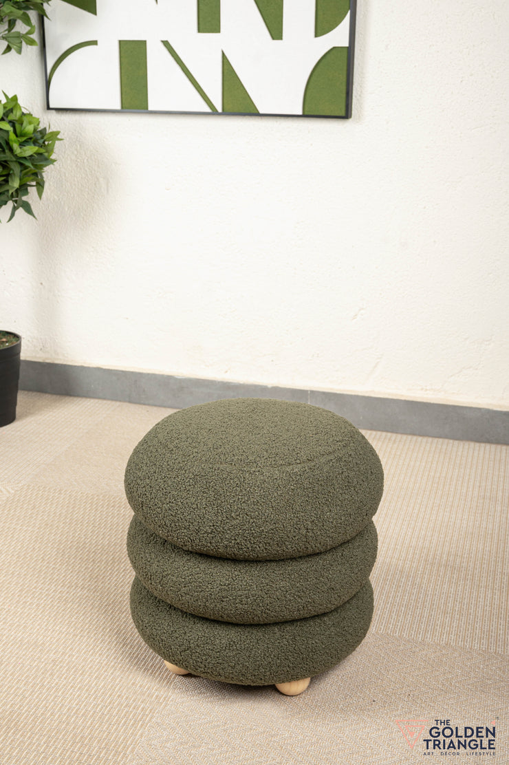 Chloe Bouclé Pouffe - Olive Green