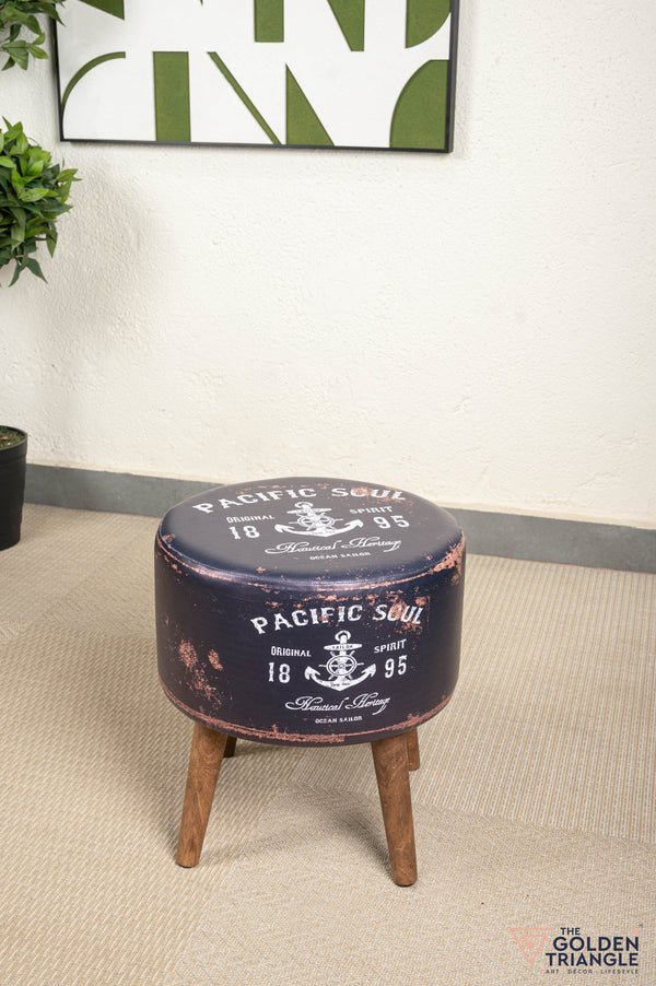 Retro Pouffe with Wooden Legs - Pacific Anchor