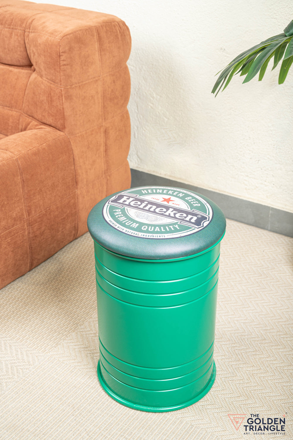 Barrel Pouffe with Storage - Heineken