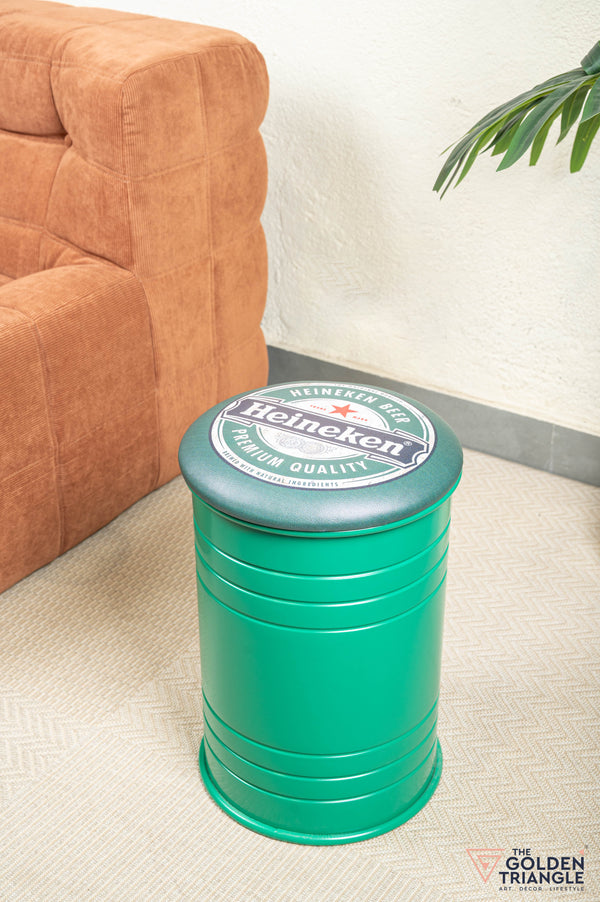 Barrel Pouffe with Storage - Heineken