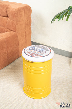 Barrel Pouffe with Storage - Harley Bike