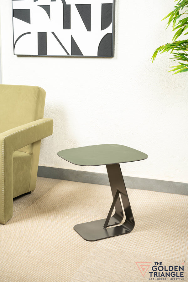Celia Faux Leather & Metal Side Table - Green