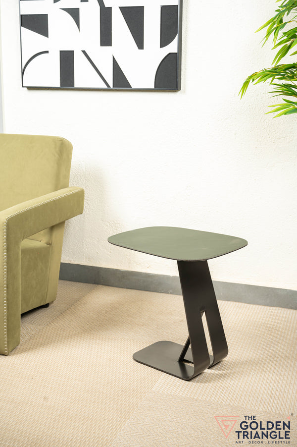 Celia Faux Leather & Metal Side Table - Green