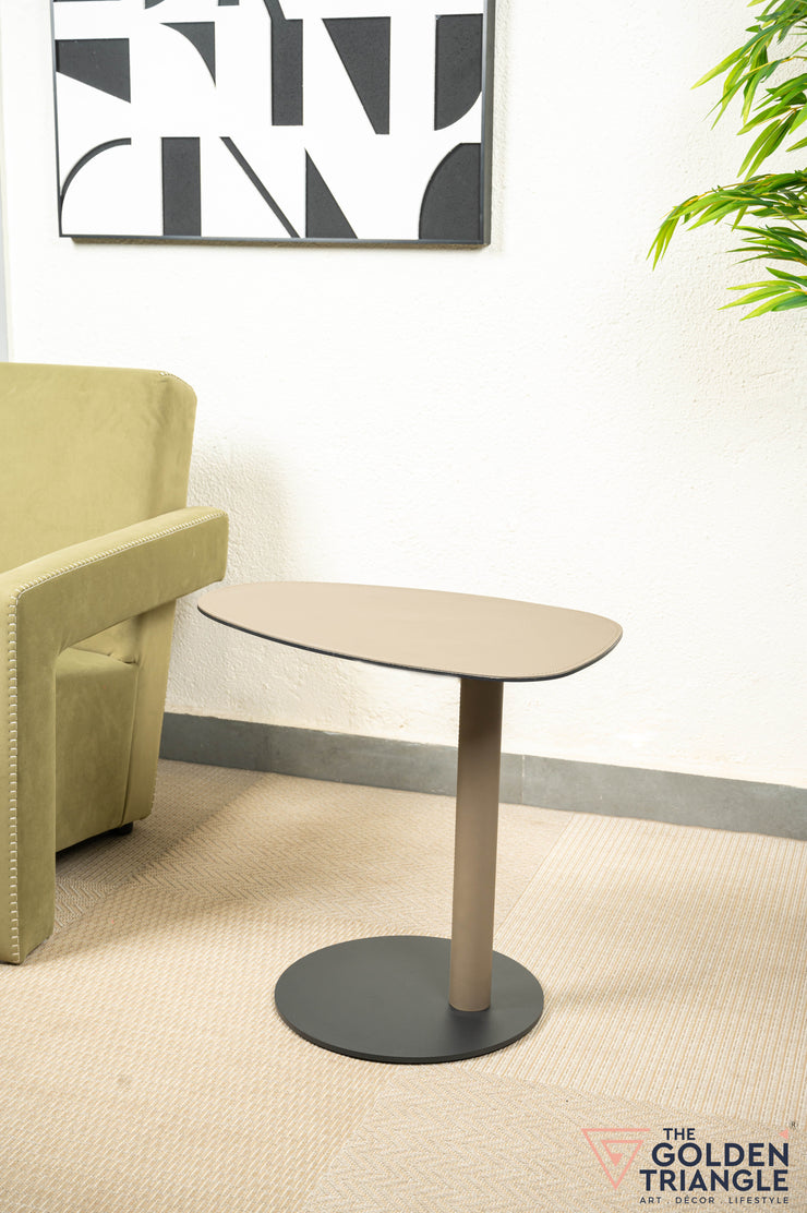 Hugo Faux Leather & Metal Side Table - Latte