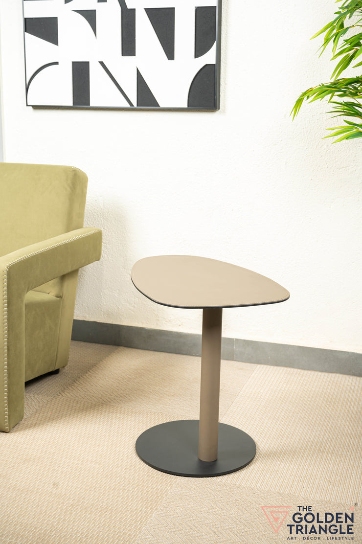 Hugo Faux Leather & Metal Side Table - Latte