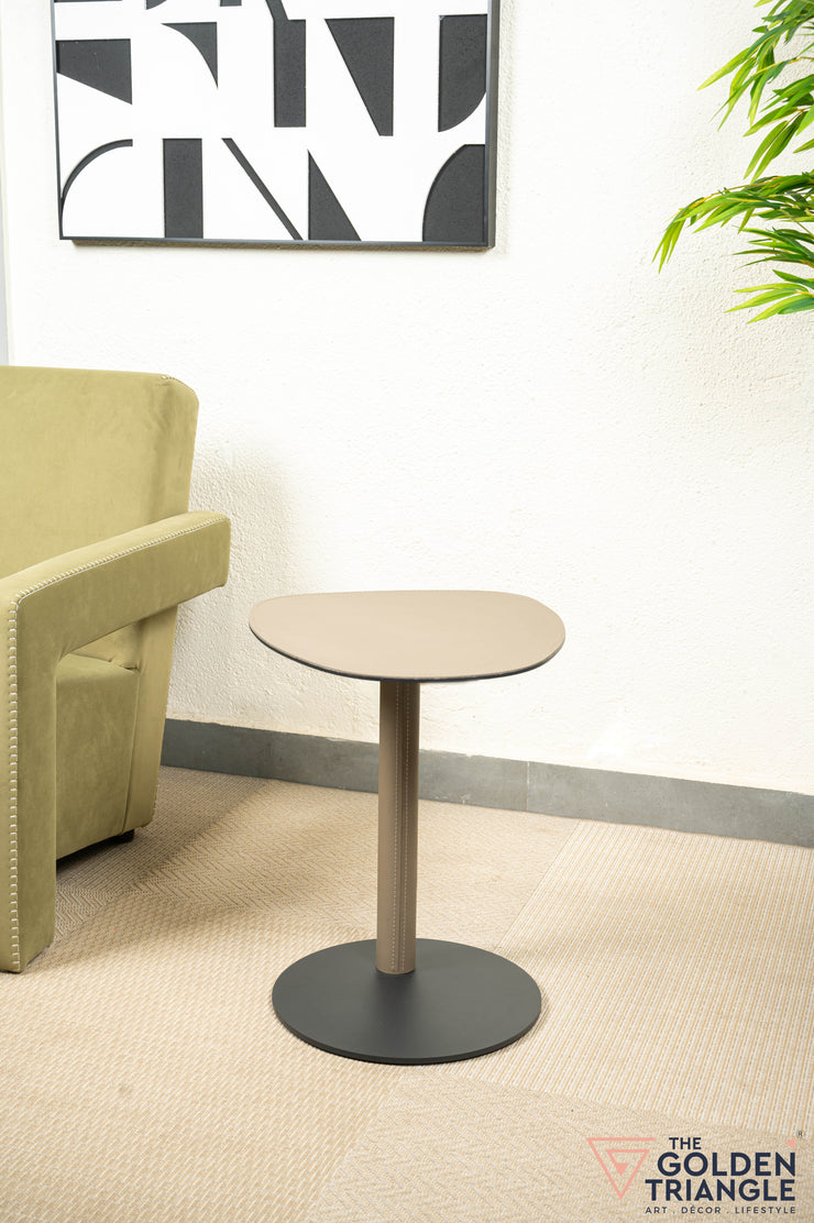 Hugo Faux Leather & Metal Side Table - Latte