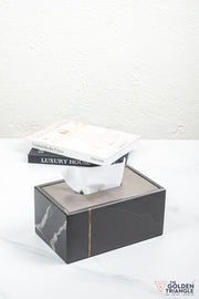 Daisy Marble Tissue Box - Black & Gun Metal