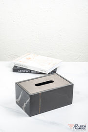 Daisy Marble Tissue Box - Black & Gun Metal