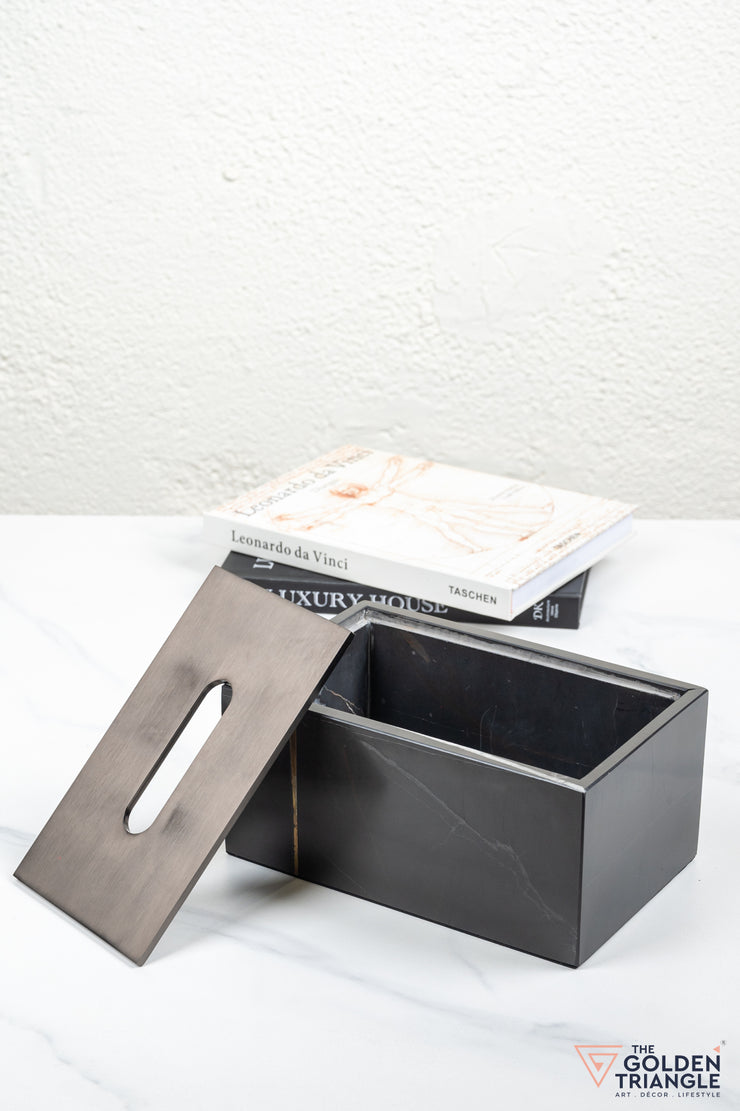 Daisy Marble Tissue Box - Black & Gun Metal