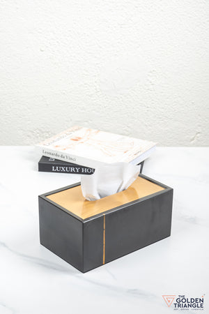 Daisy Marble Tissue Box - Black & Gold