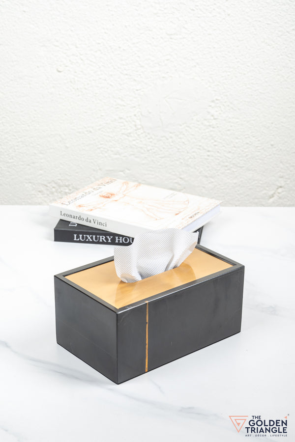 Daisy Marble Tissue Box - Black & Gold